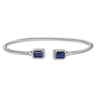 Blue & White Lab-Created Sapphire Rope Cuff Bangle Bracelet Sterling Silver