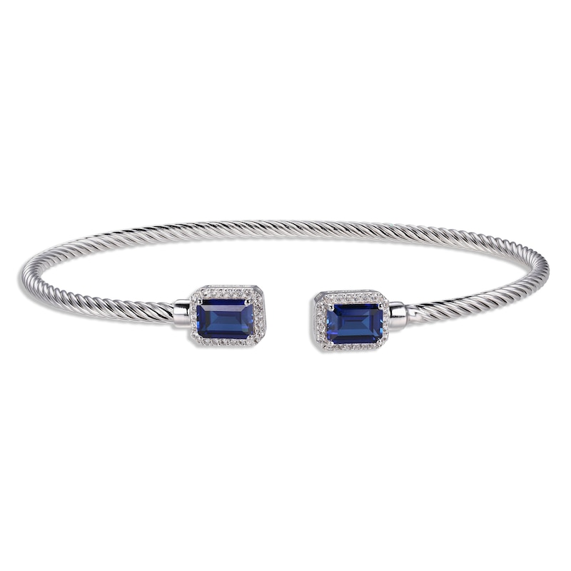 Main Image 1 of Blue & White Lab-Created Sapphire Rope Cuff Bangle Bracelet Sterling Silver