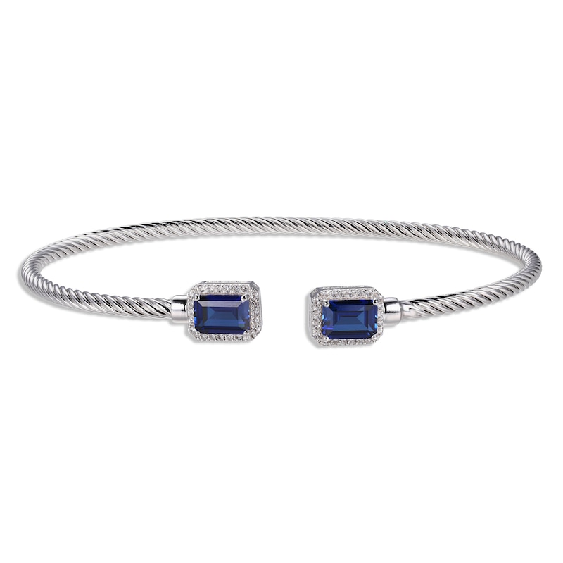 Blue & White Lab-Created Sapphire Rope Cuff Bangle Bracelet Sterling Silver