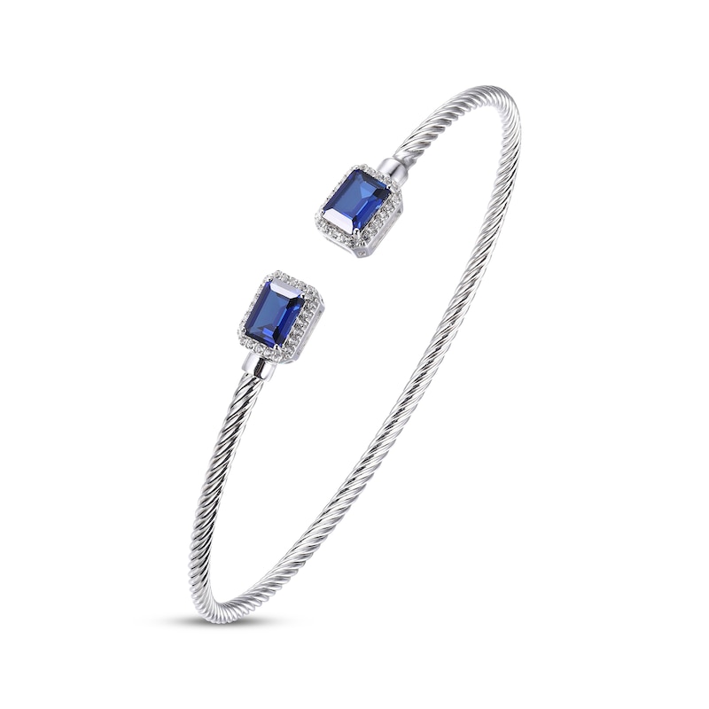 Blue & White Lab-Created Sapphire Rope Cuff Bangle Bracelet Sterling Silver