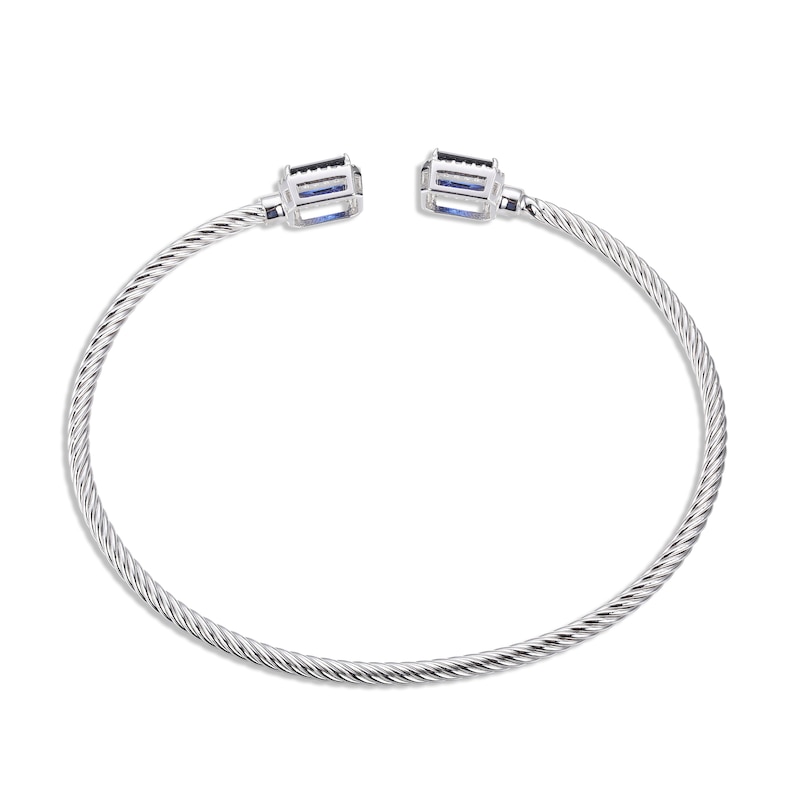 Blue & White Lab-Created Sapphire Rope Cuff Bangle Bracelet Sterling Silver