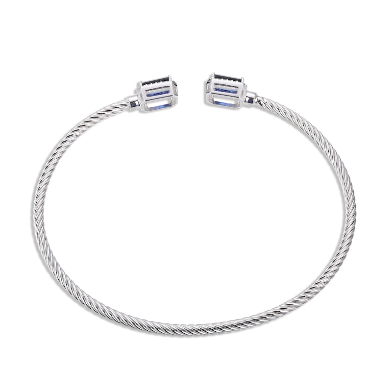 Main Image 3 of Blue & White Lab-Created Sapphire Rope Cuff Bangle Bracelet Sterling Silver