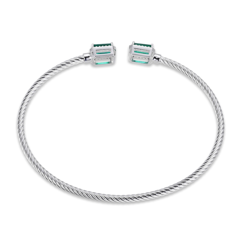 Main Image 3 of Lab-Created Emerald & White Lab-Created Sapphire Rope Cuff Bangle Bracelet Sterling Silver