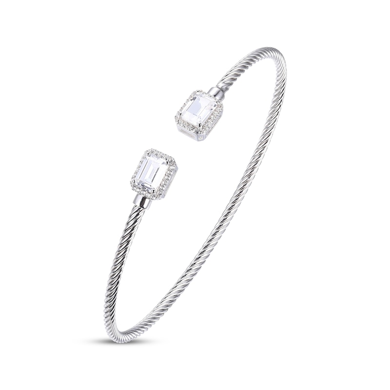 Main Image 2 of White Lab-Created Sapphire Rope Cuff Bangle Bracelet Sterling Silver