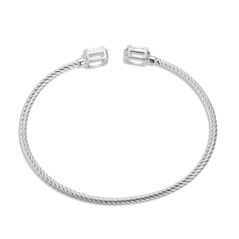 White Lab-Created Sapphire Rope Cuff Bangle Bracelet Sterling Silver