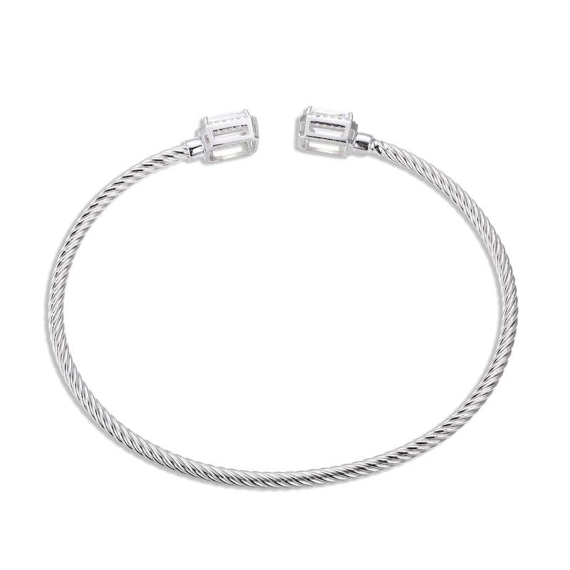 Main Image 3 of White Lab-Created Sapphire Rope Cuff Bangle Bracelet Sterling Silver