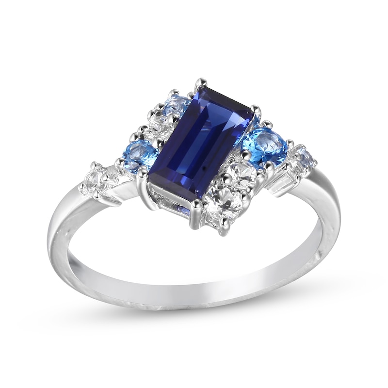 Blue & White Lab-Created Sapphire, Swiss Blue Topaz Ring Sterling Silver