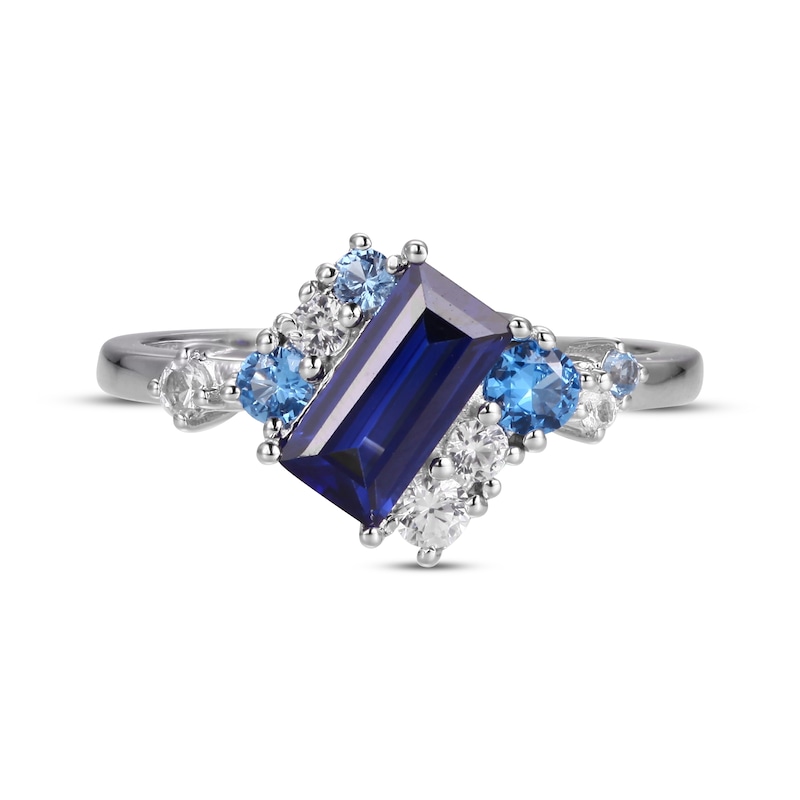 Main Image 3 of Blue & White Lab-Created Sapphire, Swiss Blue Topaz Ring Sterling Silver