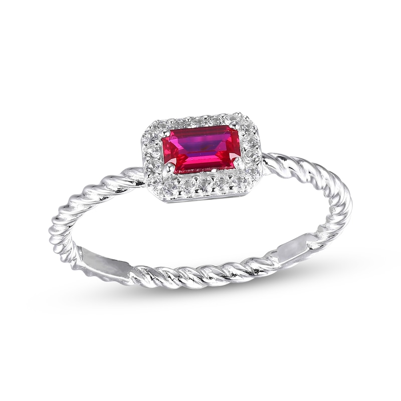 Lab-Created Ruby & White Lab-Created Sapphire Rope Ring Sterling SIlver