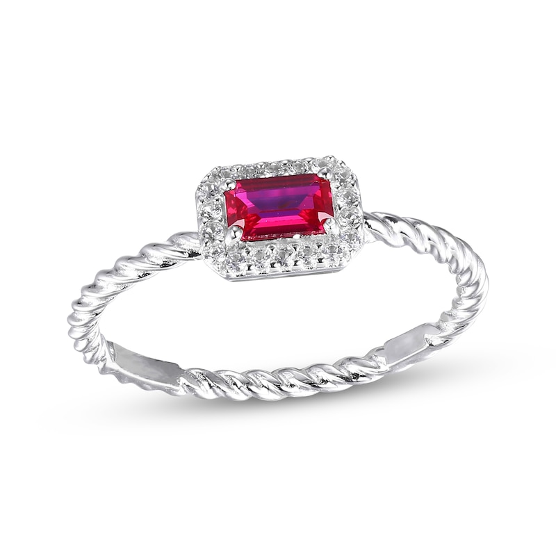 Main Image 1 of Lab-Created Ruby & White Lab-Created Sapphire Rope Ring Sterling SIlver