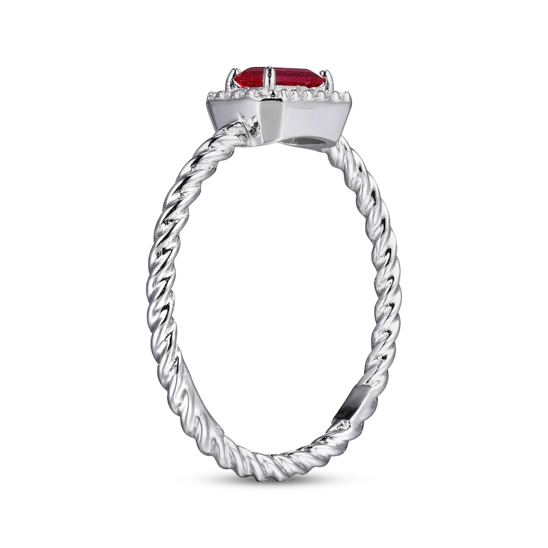 Lab-Created Ruby & White Lab-Created Sapphire Rope Ring Sterling SIlver