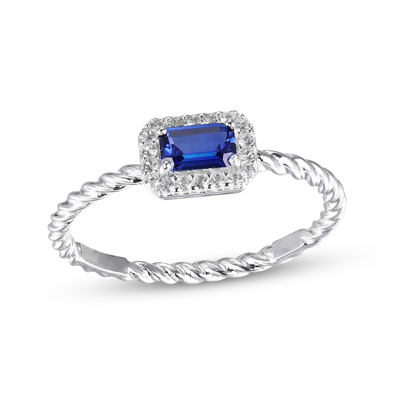 Main Image 1 of Blue & White Lab-Created Sapphire Rope Ring Sterling Silver