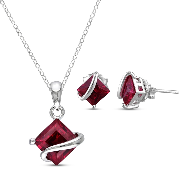 Main Image 1 of Lab-Created Ruby Wave Gift Set Sterling Silver