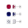 Thumbnail Image 1 of Lab-Created Ruby, Blue Lab-Created Sapphire & White Lab-Created Sapphire Stud Earrings Set Sterling Silver