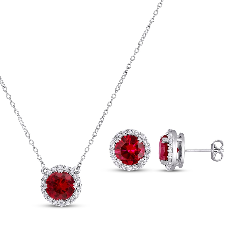 Lab-Created Ruby & White Lab-Created Sapphire Halo Gift Set Sterling ...
