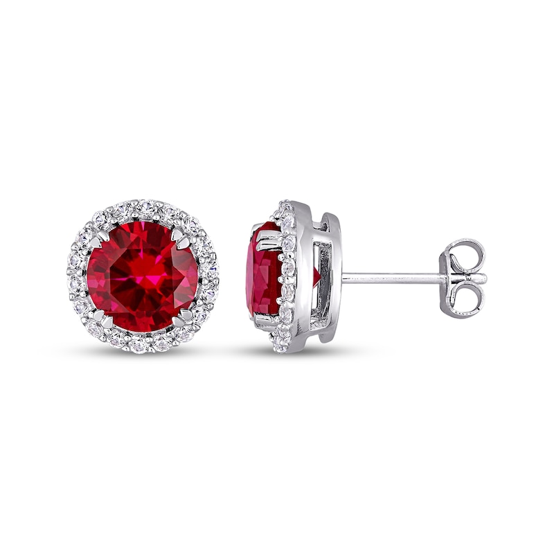 Main Image 3 of Lab-Created Ruby & White Lab-Created Sapphire Halo Gift Set Sterling Silver