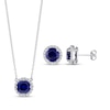 Thumbnail Image 1 of Blue & White Lab-Created Sapphire Halo Gift Set Sterling Silver