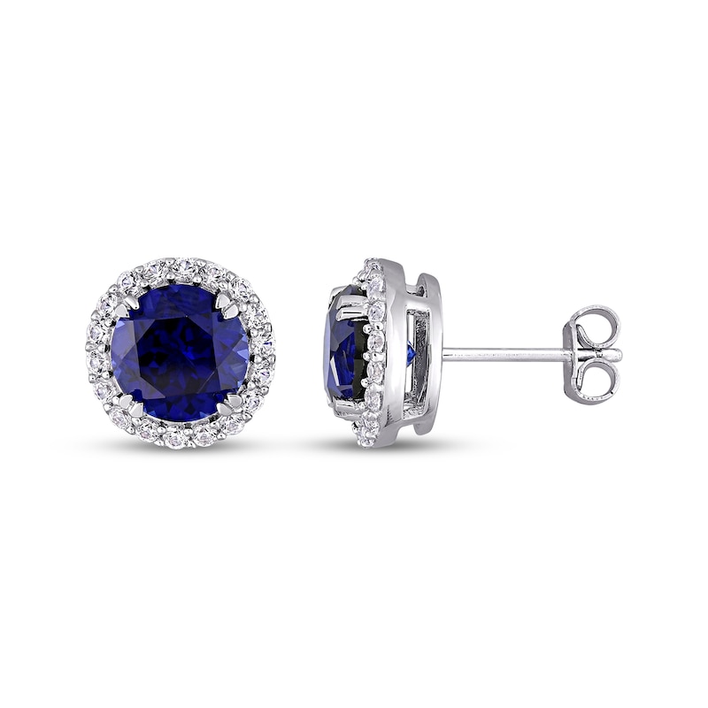 Main Image 3 of Blue & White Lab-Created Sapphire Halo Gift Set Sterling Silver