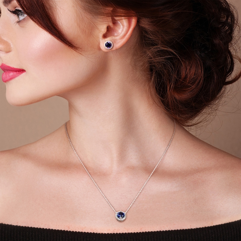 Main Image 4 of Blue & White Lab-Created Sapphire Halo Gift Set Sterling Silver