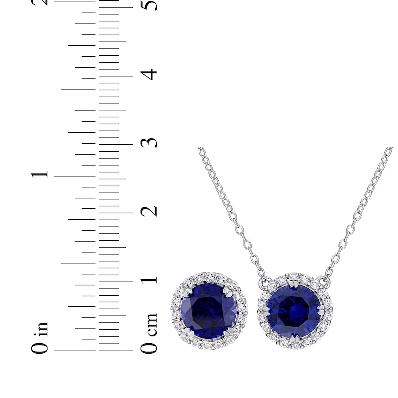 Main Image 5 of Blue & White Lab-Created Sapphire Halo Gift Set Sterling Silver