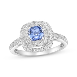 Gems of Serenity Cushion-Cut Blue & White Lab-Created Sapphire Ring Sterling Silver