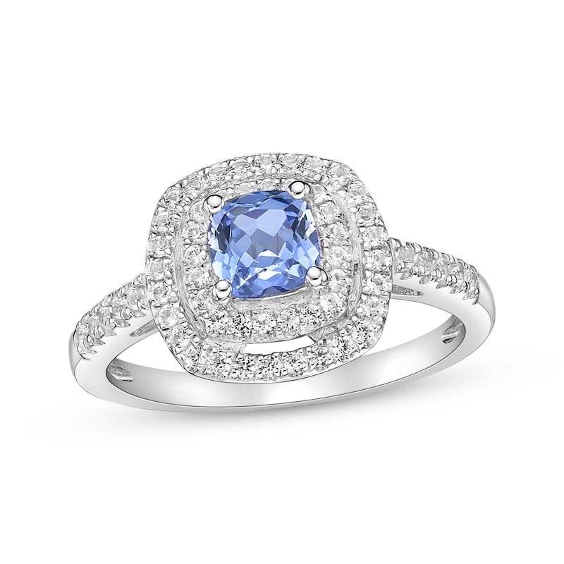 Gems of Serenity Cushion-Cut Blue & White Lab-Created Sapphire Ring Sterling Silver