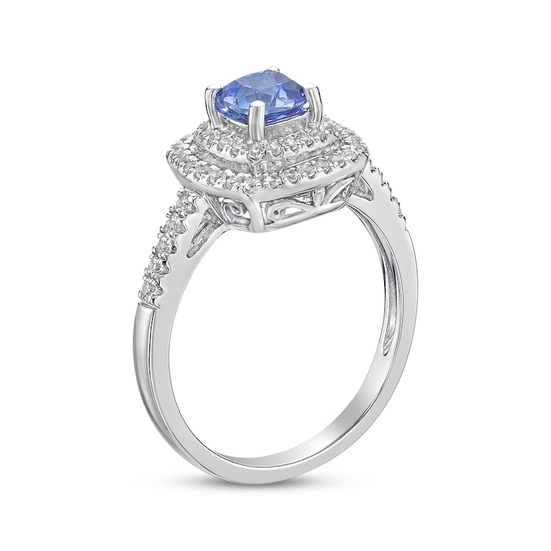 Gems of Serenity Cushion-Cut Blue & White Lab-Created Sapphire Ring Sterling Silver