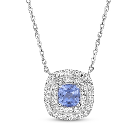 Gems of Serenity Cushion-Cut Blue & White Lab-Created Sapphire Necklace Sterling Silver 18"