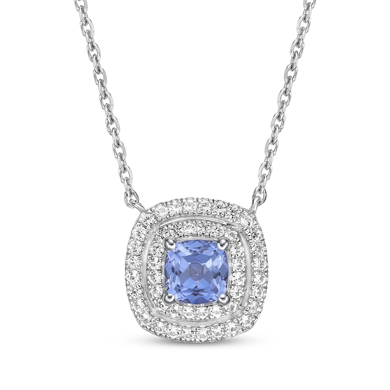 Sterling Silver Cushion Cut Ceylon Blue Sapphire & Diamond Pendant 18 Sterling Silver Cushion Cut Ceylon Blue Sapphire & Diamond Pendant 18