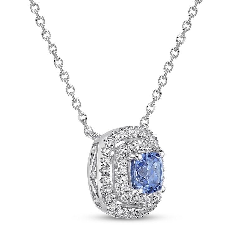 Main Image 2 of Gems of Serenity Cushion-Cut Blue & White Lab-Created Sapphire Necklace Sterling Silver 18&quot;