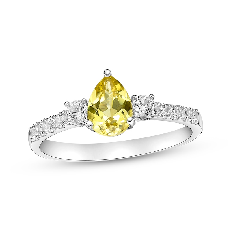 Gems of Serenity Pear-Shaped Yellow & White Lab-Created Sapphire Ring Sterling Silver