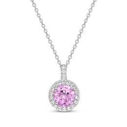 Gems of Serenity Pink & White Lab-Created Sapphire Round-Cut Necklace Sterling Silver 18"