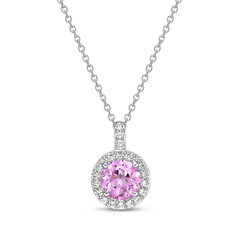 Main Image 1 of Gems of Serenity Pink & White Lab-Created Sapphire Round-Cut Necklace Sterling Silver 18&quot;