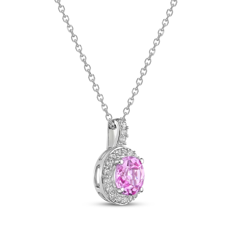 Main Image 2 of Gems of Serenity Pink & White Lab-Created Sapphire Round-Cut Necklace Sterling Silver 18&quot;