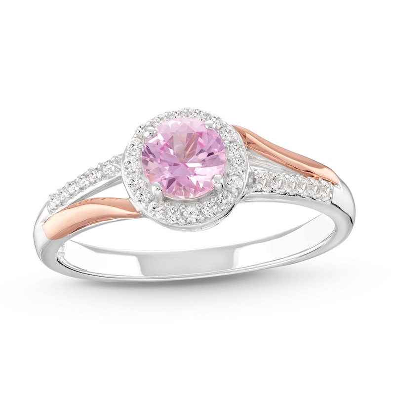 Main Image 1 of Gems of Serenity Pink & White Lab-Created Sapphire Round-Cut Ring Sterling Silver & 10K Rose Gold