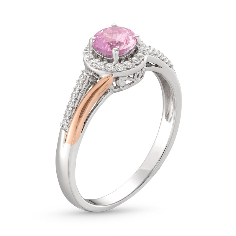 Main Image 2 of Gems of Serenity Pink & White Lab-Created Sapphire Round-Cut Ring Sterling Silver & 10K Rose Gold