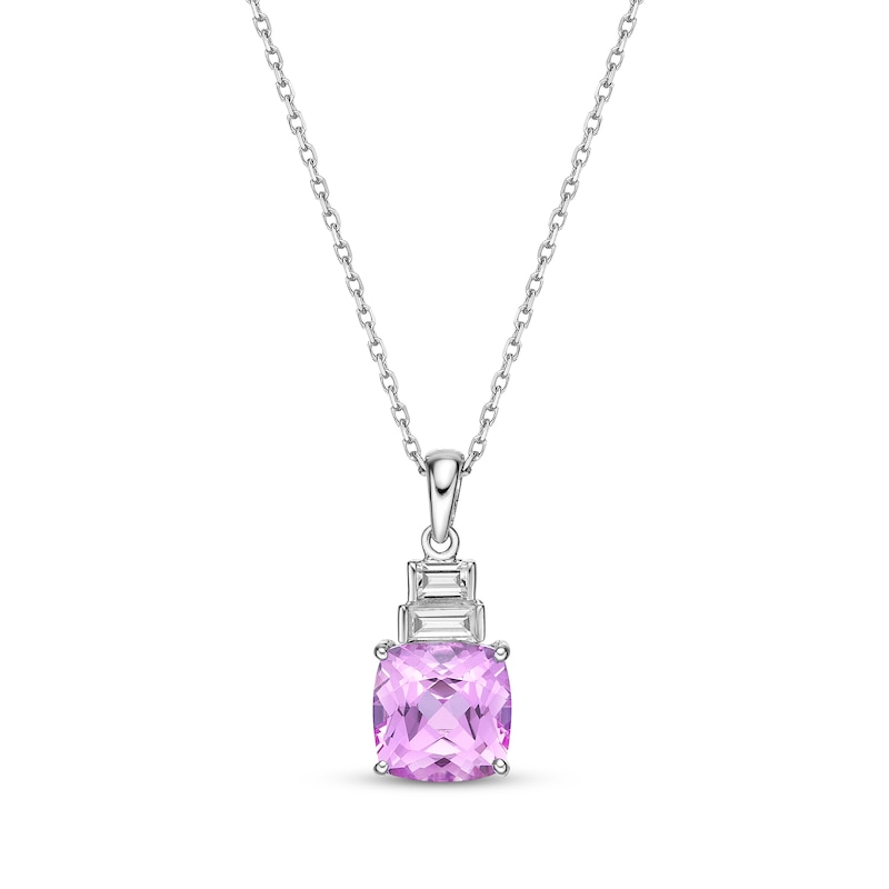 Main Image 1 of Gems of Serenity Cushion-Cut Pink & White Lab-Created Sapphire Necklace Sterling Silver 18&quot;