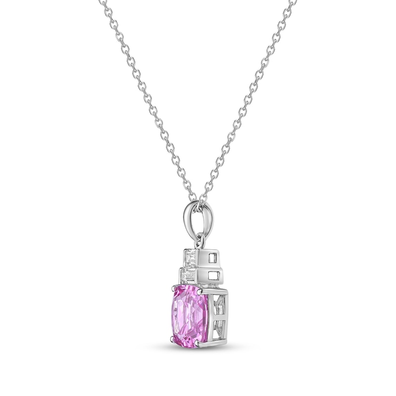 Main Image 2 of Gems of Serenity Cushion-Cut Pink & White Lab-Created Sapphire Necklace Sterling Silver 18&quot;