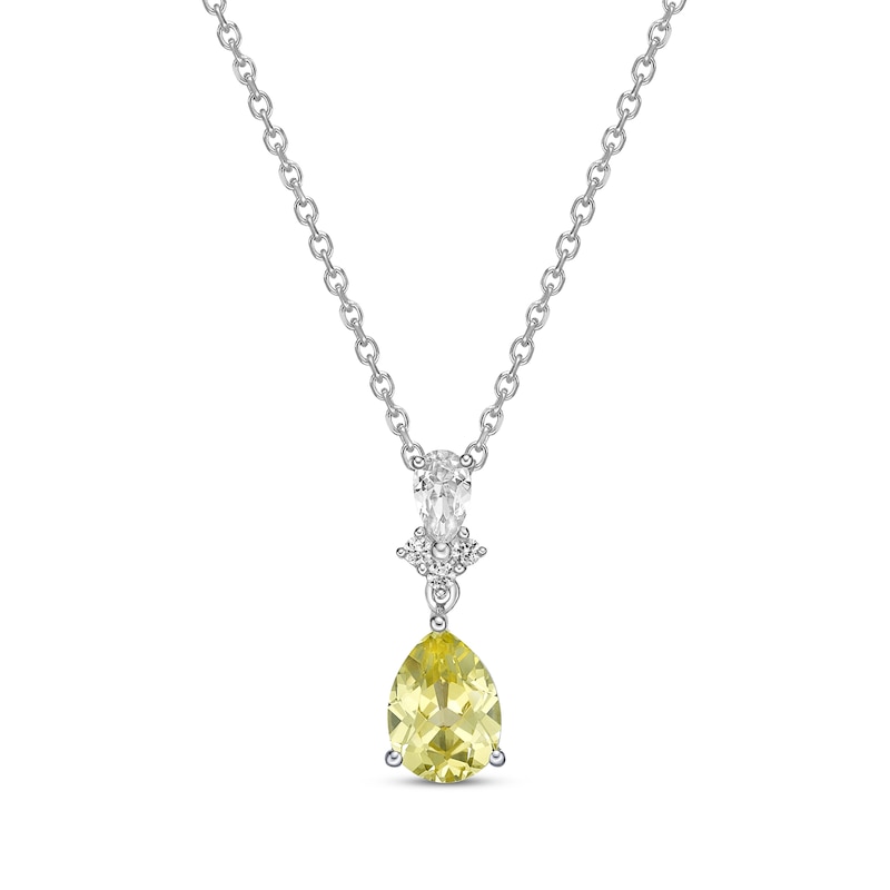Main Image 1 of Gems of Serenity Pear-Shaped Yellow & White Lab-Created Sapphire Necklace Sterling Silver 18&quot;