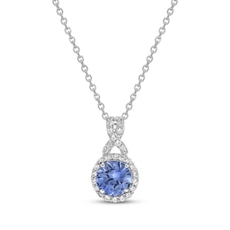 Gems of Serenity Blue & White Round Lab-Created Sapphire Necklace Sterling Silver 18&quot;
