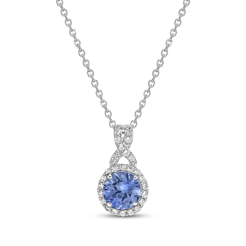 Gems of Serenity Blue & White Round Lab-Created Sapphire Necklace Sterling Silver 18"