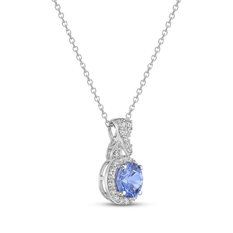 Gems of Serenity Blue & White Round Lab-Created Sapphire Necklace Sterling Silver 18"