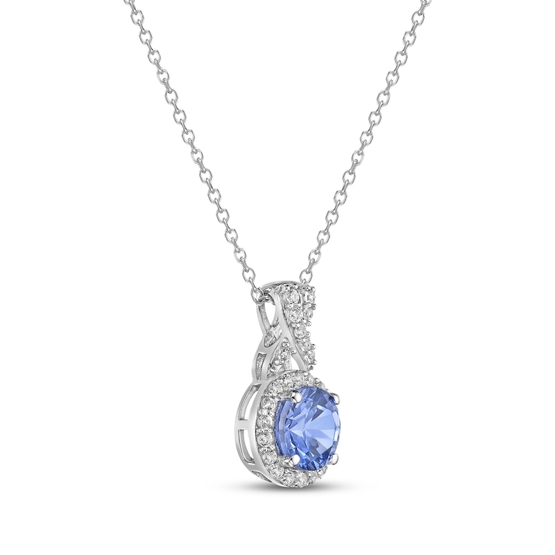 Main Image 2 of Gems of Serenity Blue & White Round Lab-Created Sapphire Necklace Sterling Silver 18&quot;