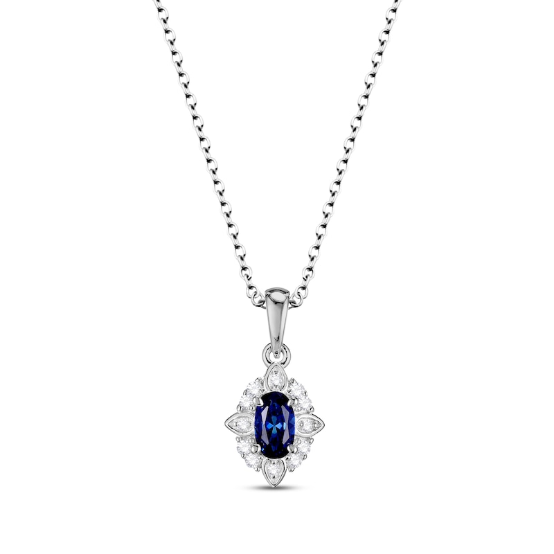 Blue & White Lab-Created Sapphire Oval & Round-Cut Scalloped Frame Gift Set Sterling Silver