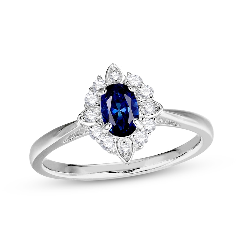 Main Image 3 of Blue & White Lab-Created Sapphire Oval & Round-Cut Scalloped Frame Gift Set Sterling Silver