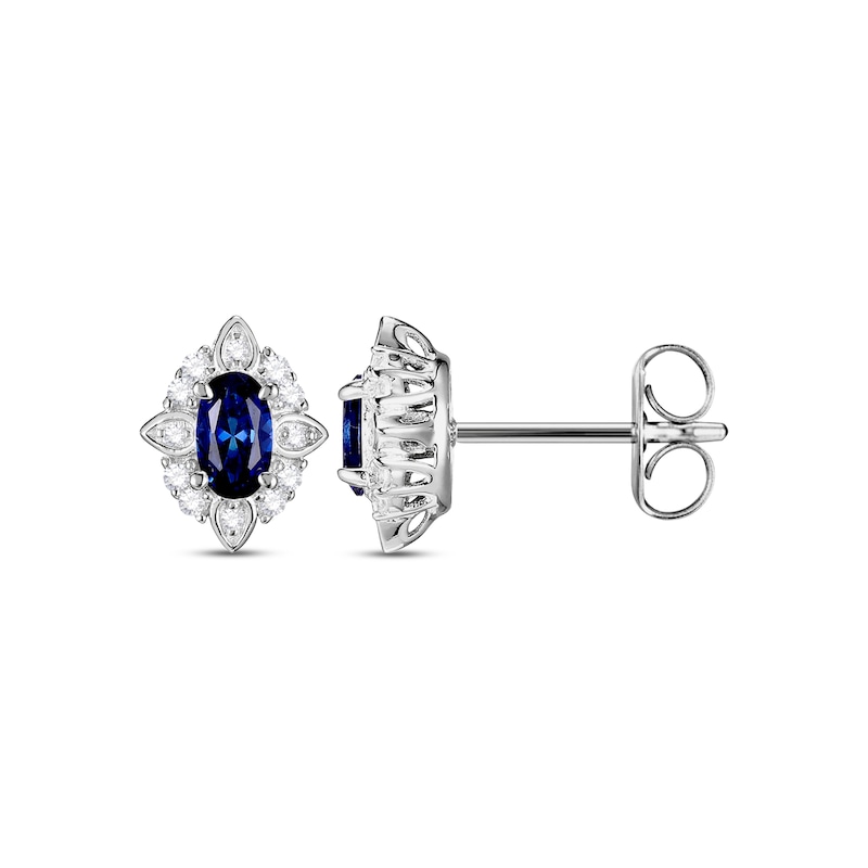 Blue & White Lab-Created Sapphire Oval & Round-Cut Scalloped Frame Gift Set Sterling Silver