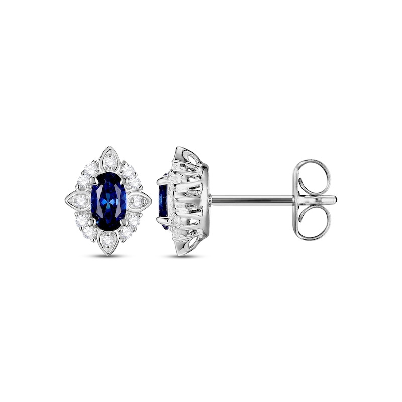 Main Image 4 of Blue & White Lab-Created Sapphire Oval & Round-Cut Scalloped Frame Gift Set Sterling Silver