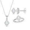 Thumbnail Image 1 of Oval-Cut White Lab-Created Sapphire Scalloped Frame Gift Set Sterling Silver