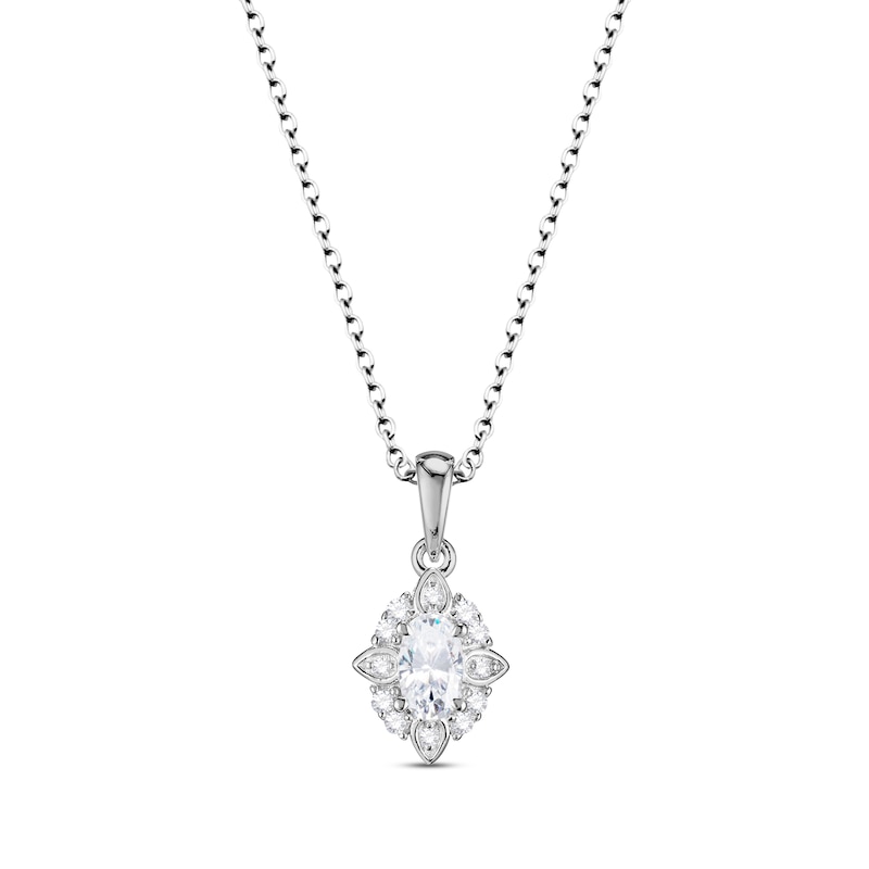 Main Image 2 of Oval-Cut White Lab-Created Sapphire Scalloped Frame Gift Set Sterling Silver