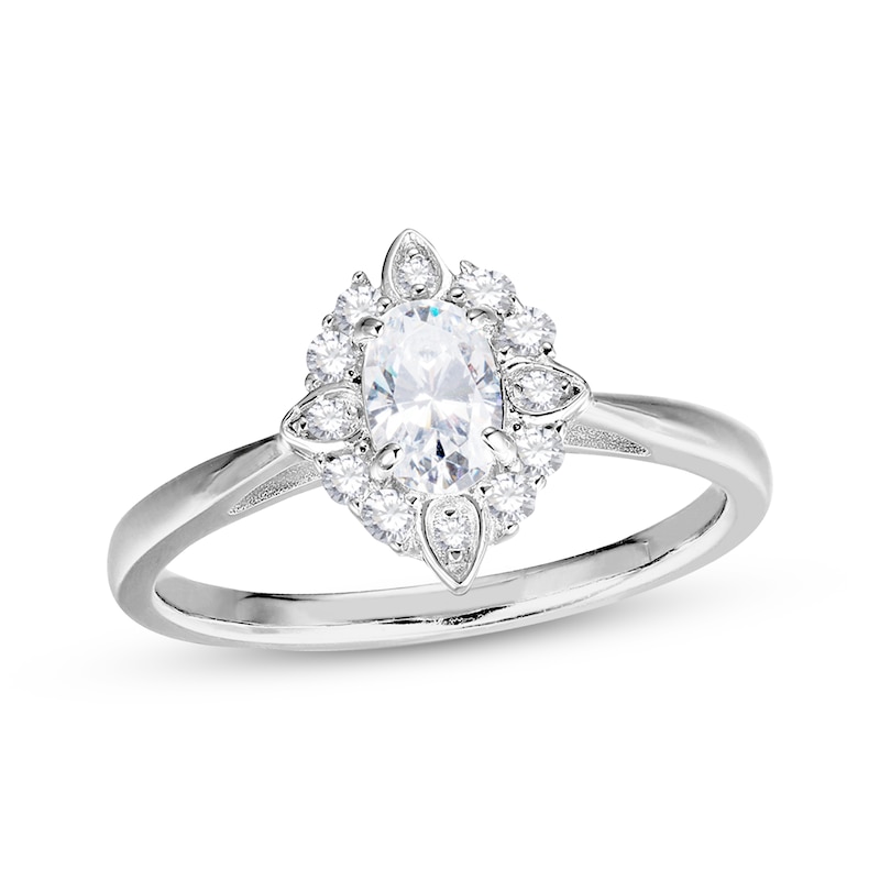 Main Image 3 of Oval-Cut White Lab-Created Sapphire Scalloped Frame Gift Set Sterling Silver